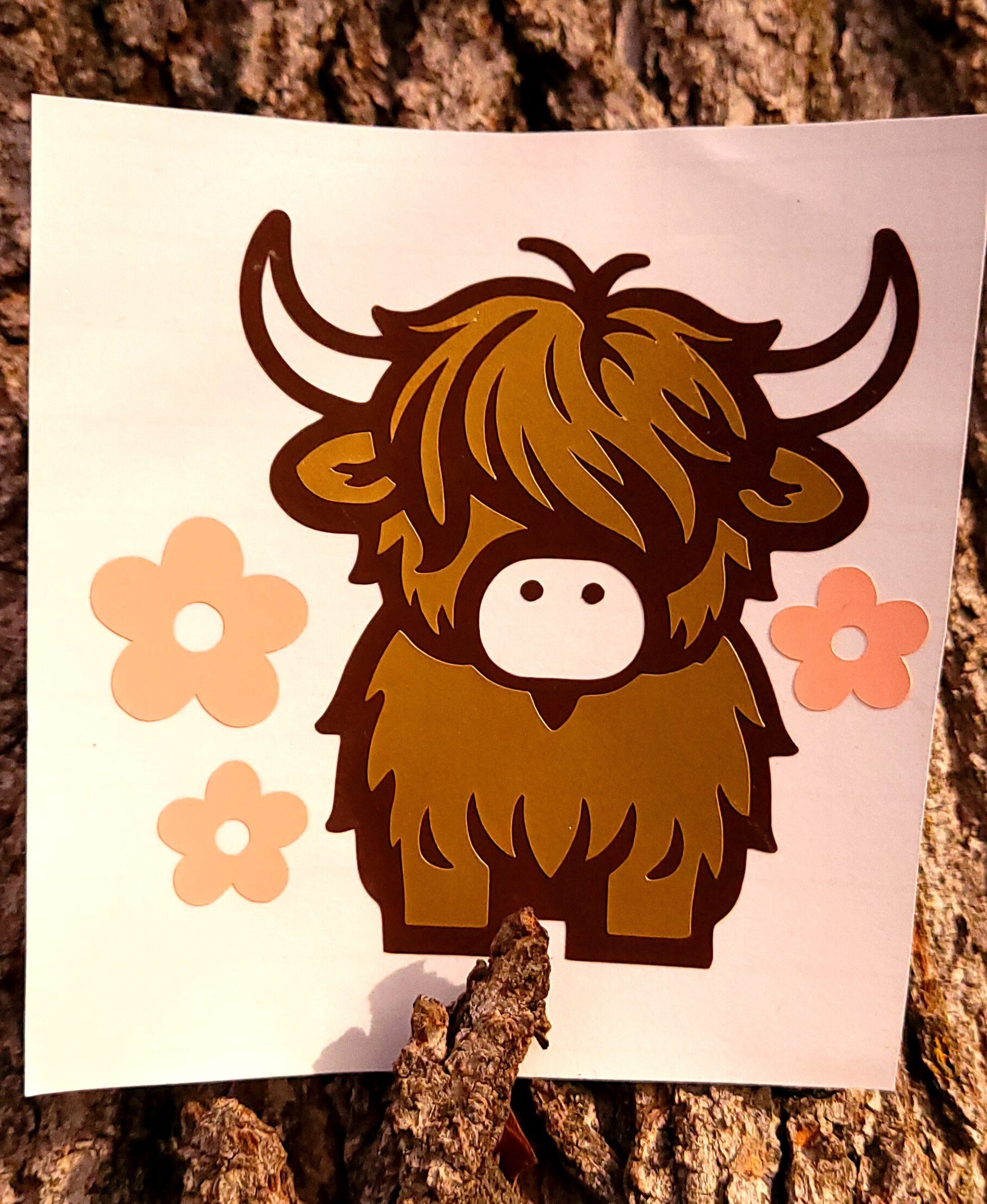 The "Brown and Gold Retro" Highland Cow Decal