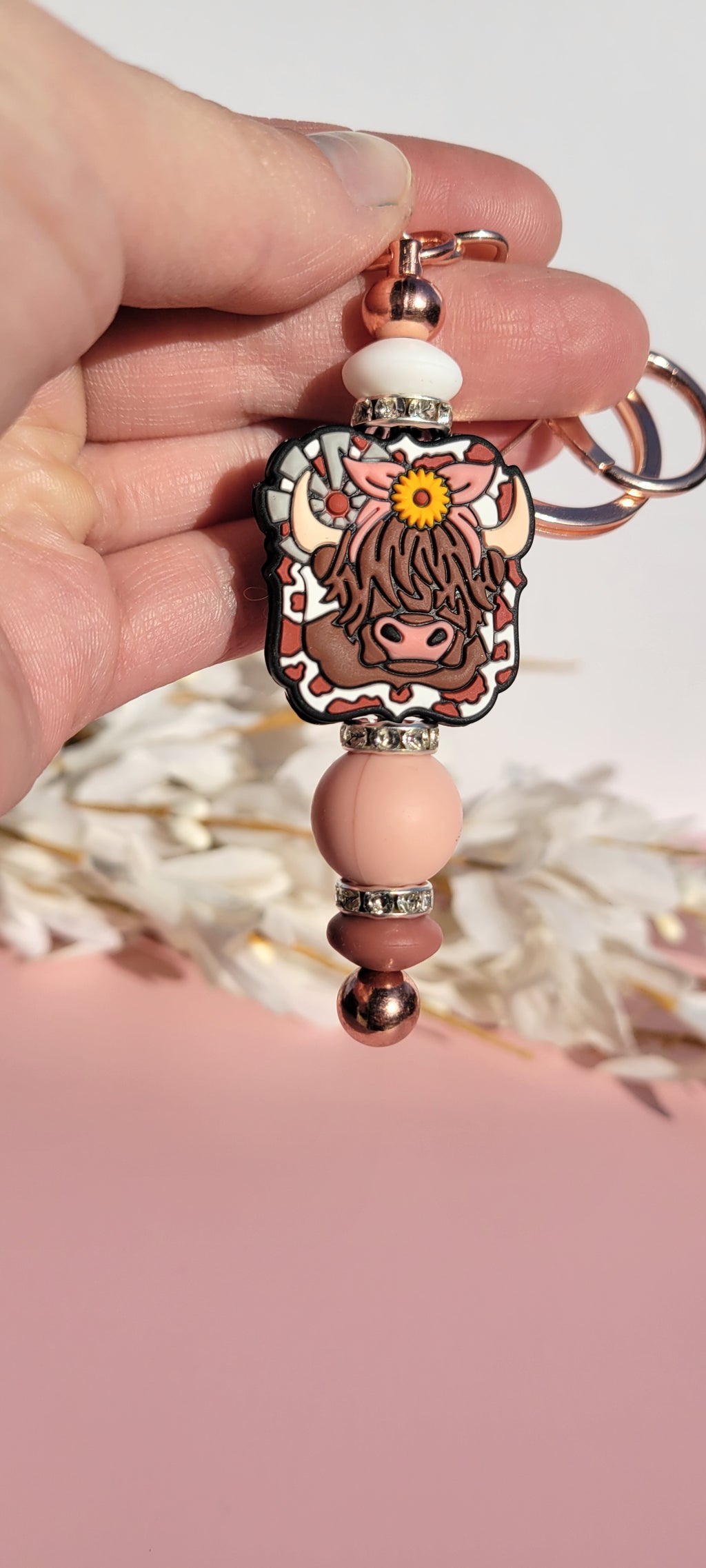 The "Rosie Posie" Artisan Cow Keychain