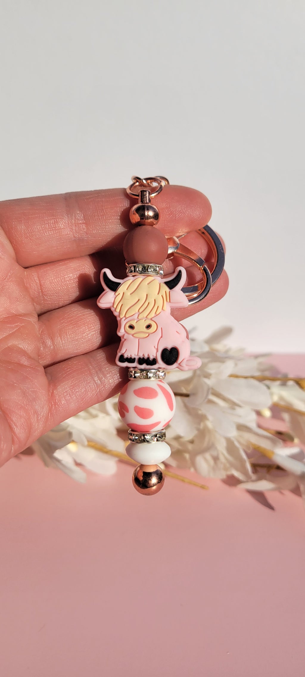 The "Blushing Bovine" Artisan Cow Keychain