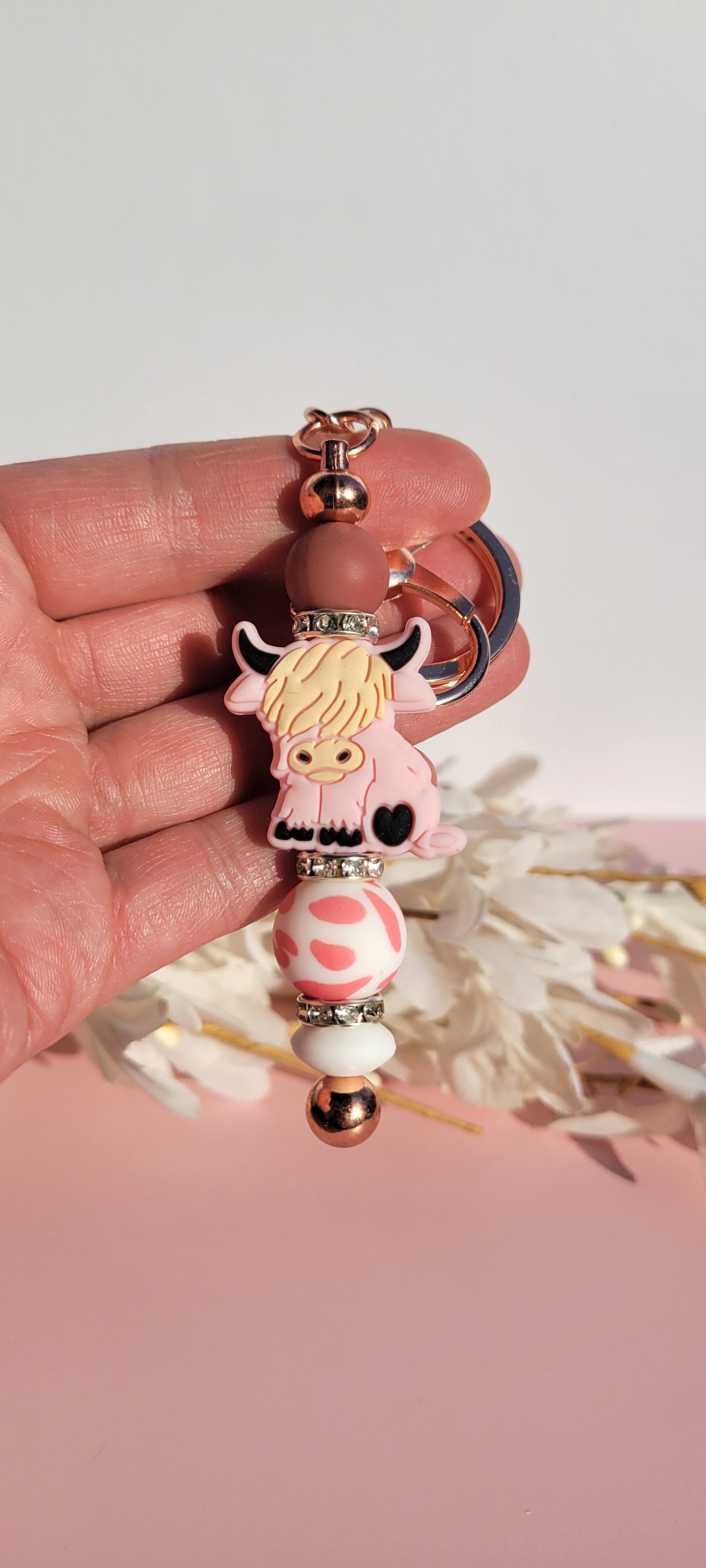 The "Blushing Bovine" Artisan Cow Keychain