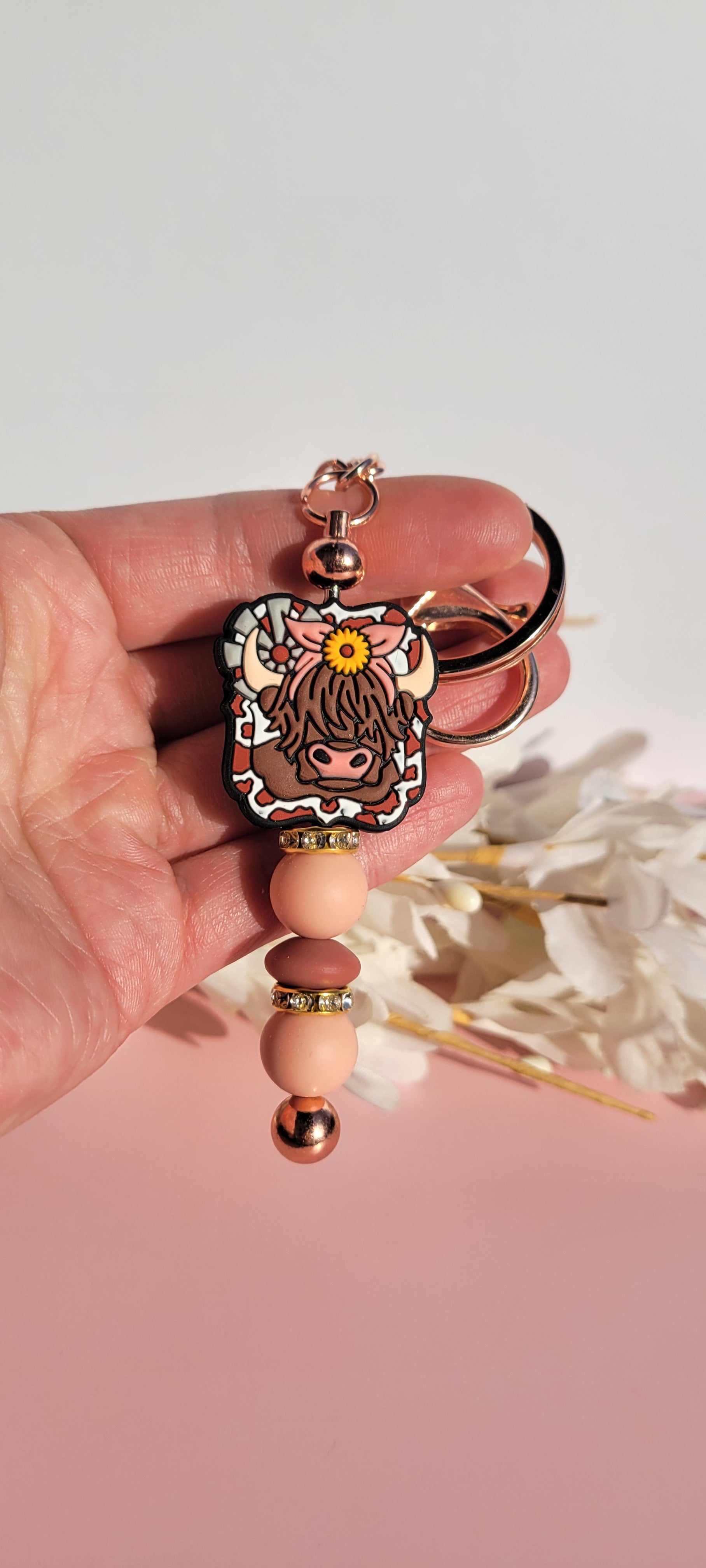 The "Rosie Posie" Artisan Cow Keychain