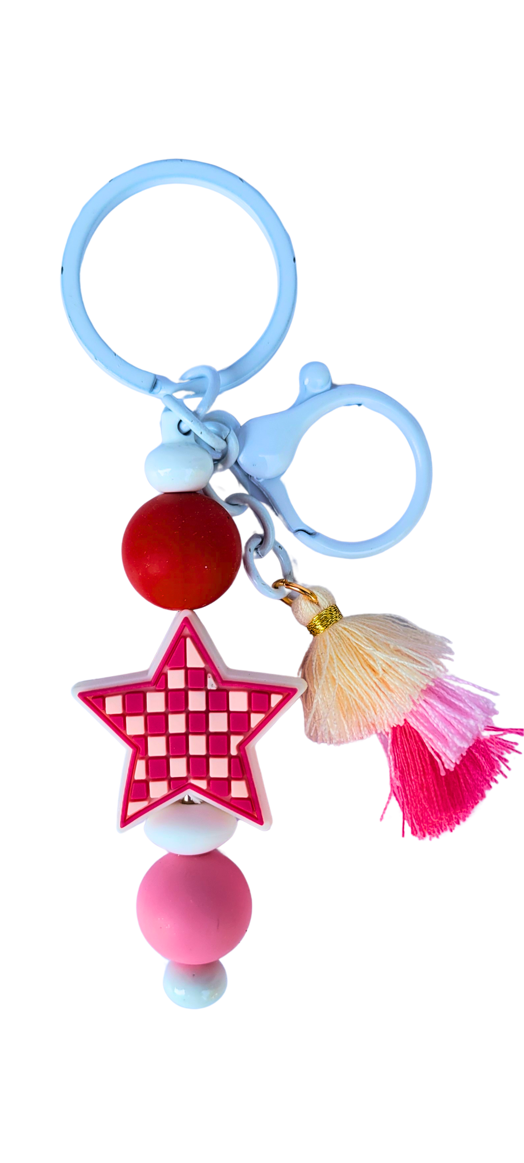Pink Checkered Star Silicone Keychain