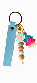 Blue Daisy Beaded Wristlet Keychain